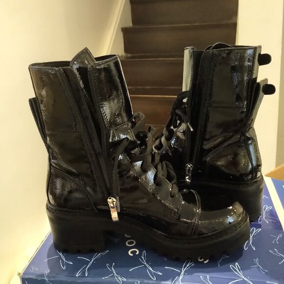 Brand NEW Designer DKNY Combat Boots Moto Boots Patent Leather Black BART 6.5 - Picture 13 of 16